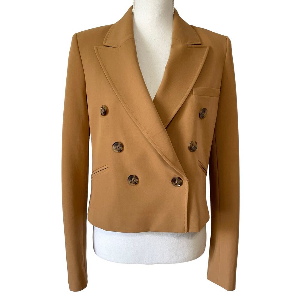 Tommy Hilfiger Cropped Double Breasted Blazer Jacket Brown Size 6